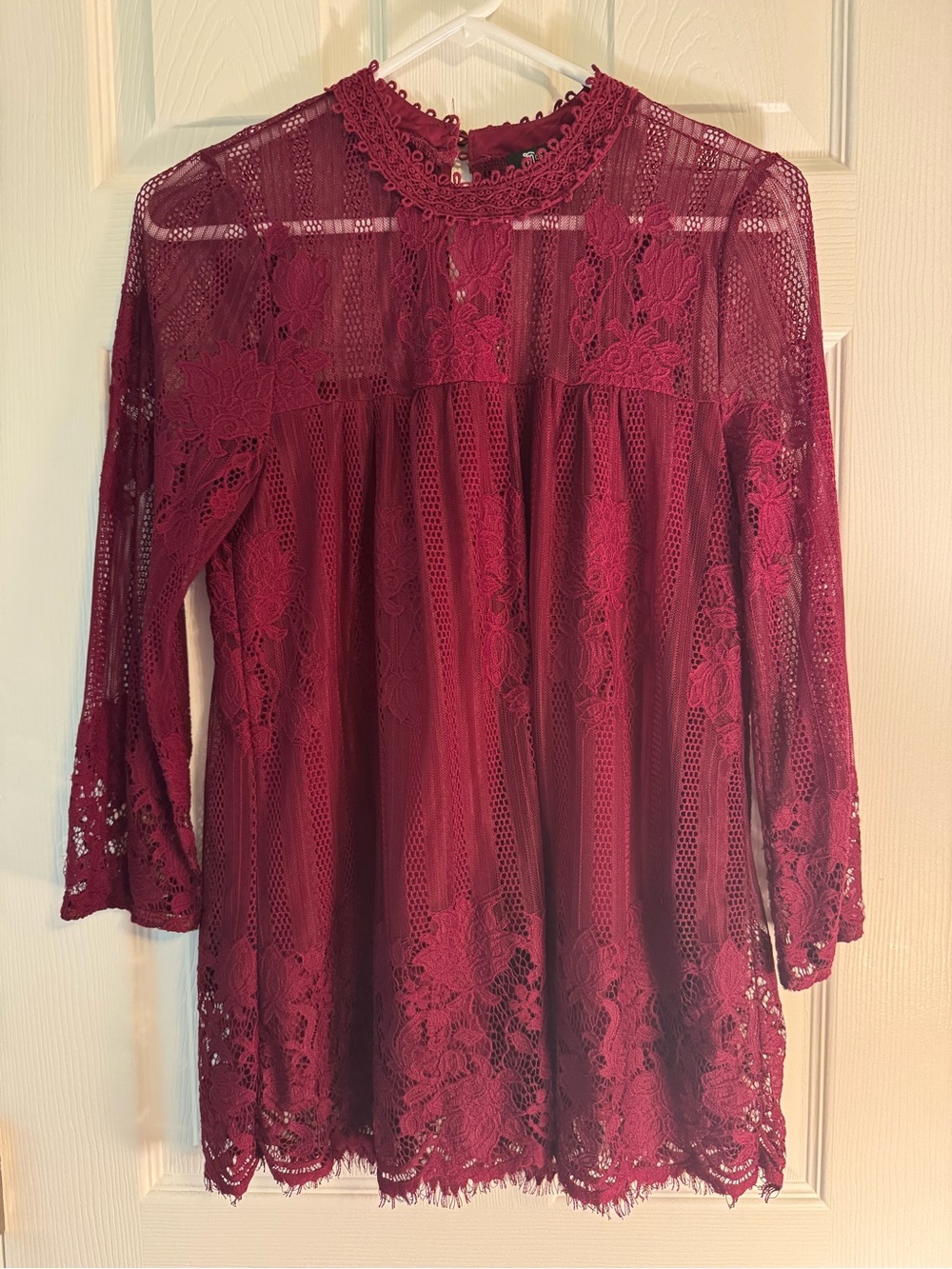 Miss Chievous Wine Lace Crochet Blouse